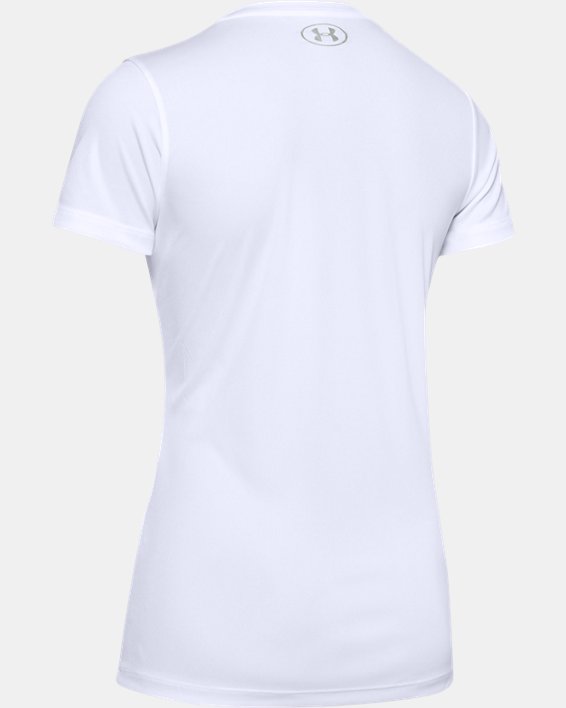 Camiseta Manga Corta con Cuello en V UA Velocity para Mujer, White, pdpMainDesktop image number 5